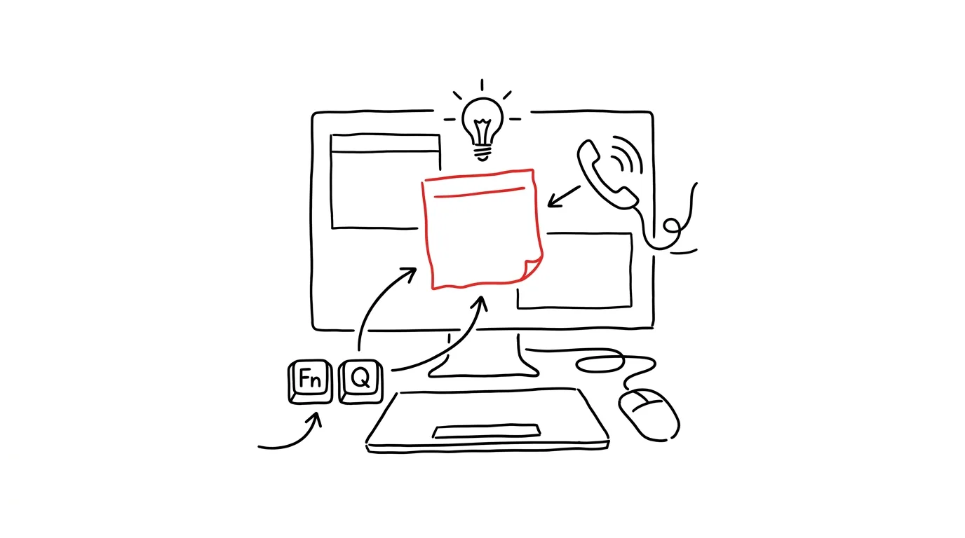 Illustration for: Quick Note: Fn+Q opens a sticky note anywhere in the system