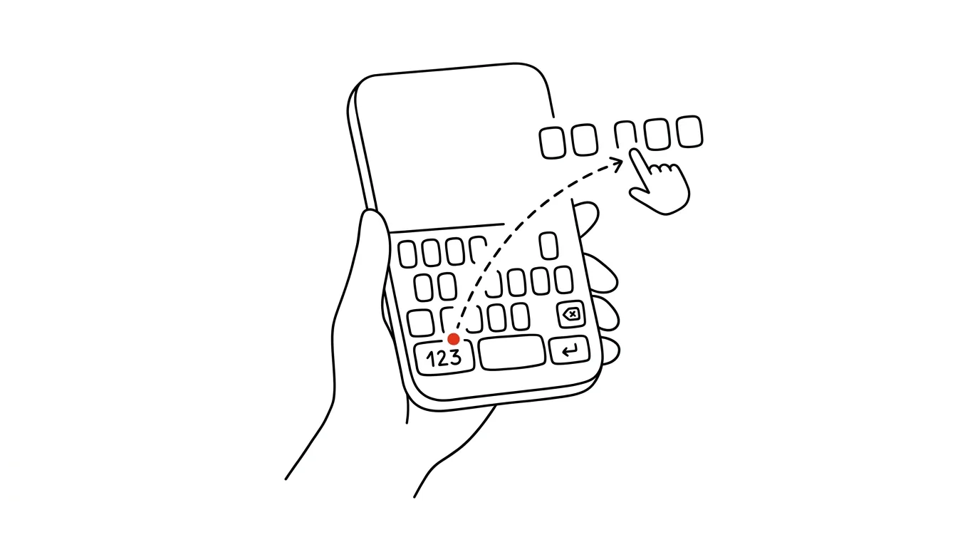 Illustration for: Numbers without switching keyboards: slide your finger off the 123 key
