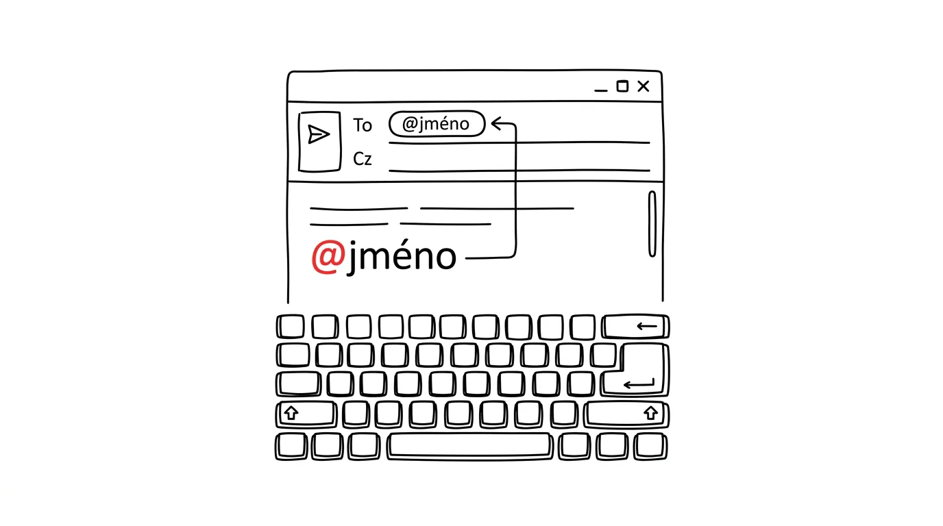 Illustration for: The @ in Outlook: an @mention adds the recipient and flags the task