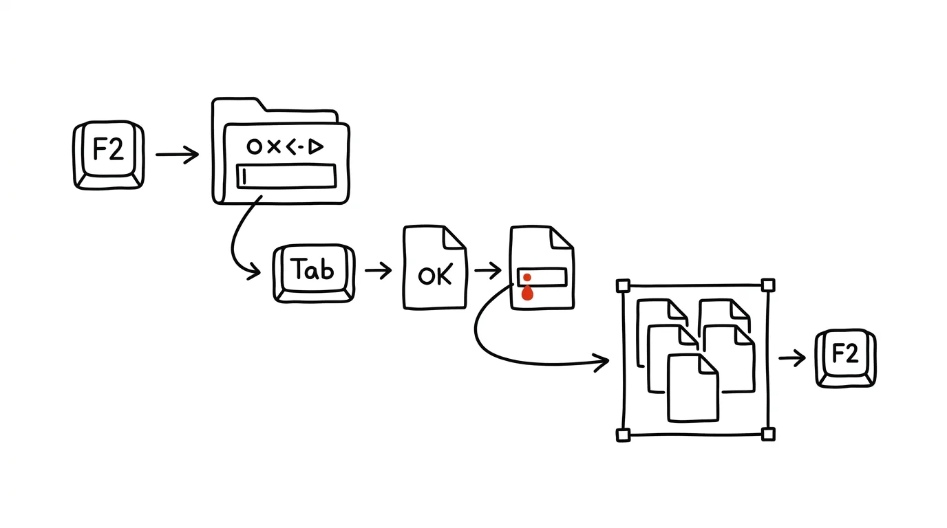 Illustration for: F2 renames a file — and Tab jumps straight to the next one