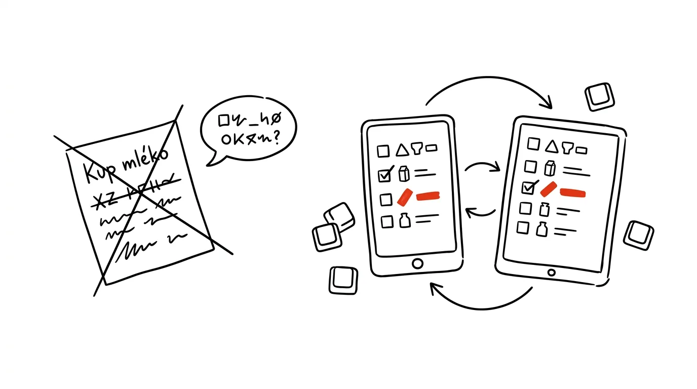 Illustration for: A shared shopping list: whoever's in the store buys it