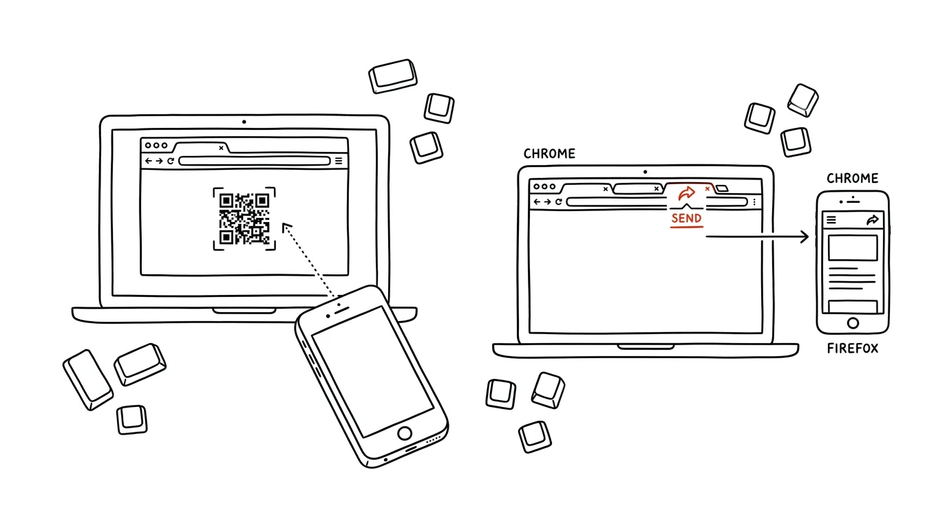 Illustration for: A page from computer to phone: QR code or send-to-device
