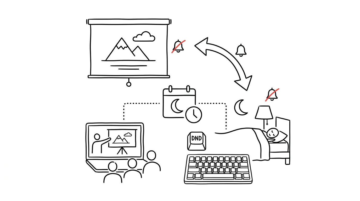 Illustration for: Do Not Disturb can turn itself on — while presenting and in the evenings